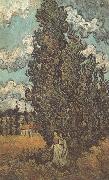 Vincent Van Gogh Cypresses and Two Women (nn04) china oil painting reproduction